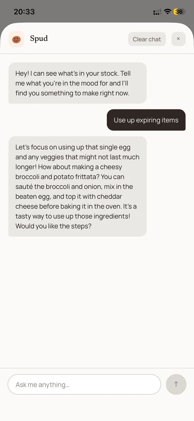 Ask Spud chat screen